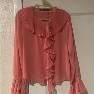 Zara Coral Ruffle Blouse